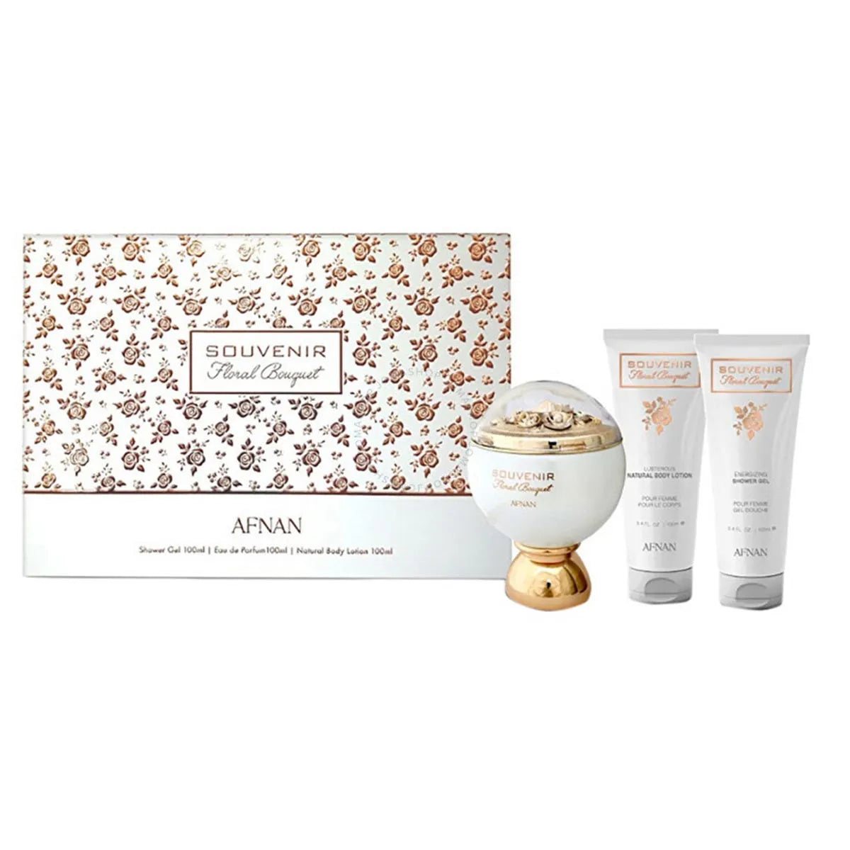 Afnan Souvenir Floral Bouquet Gift Set – EDP 100ml + Shower Gel 100ml + Body Lotion 100ml